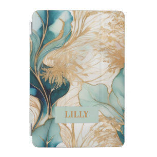Personalize Turquoise Golden Alcohol Ink Abstract iPad Mini Cover