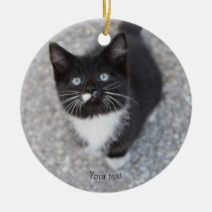 Personalize Tuxedo black and white kitten Ceramic Ornament