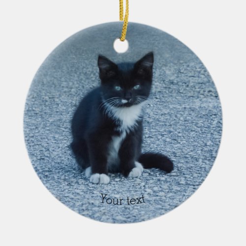 Personalize Tuxedo black and white kitten Ceramic Ornament