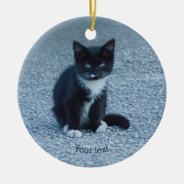 Personalize Tuxedo black and white kitten Ceramic Ornament | Zazzle
