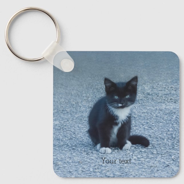Personalize Tuxedo black and white kitten Keychain (Front)