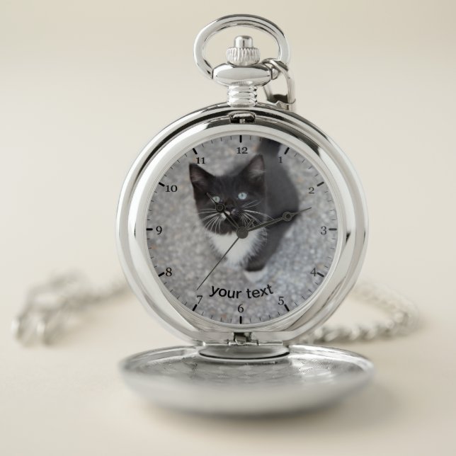 Personalize Tuxedo black and white kitten Pocket Watch (Inside)