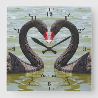 Personalize Two Black Swans birds in heart shape