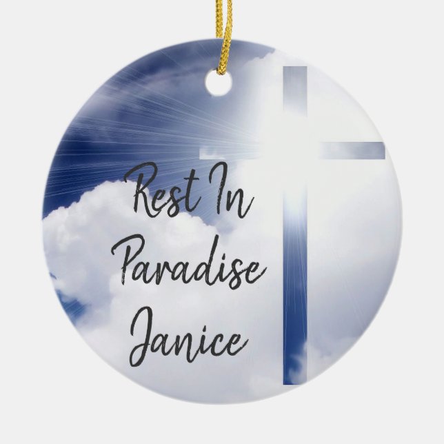 Personalize Two sided Rest in Paradise Memorium Ceramic Ornament (Front)