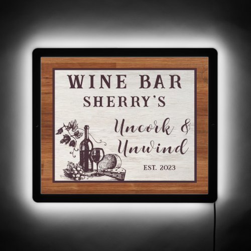 Personalize Uncork and Unwind Wine Bar Light LED Sign