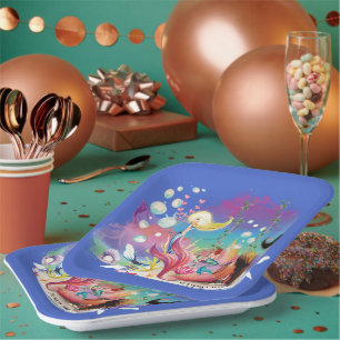 Personalize Under The Sea Mermaid Ocean Purple  Paper Plates