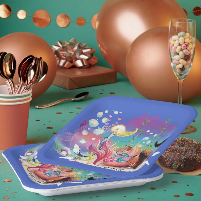 Personalize Under The Sea Mermaid Ocean Purple  Paper Plates (Multi)
