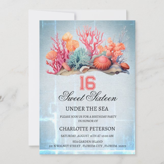 Personalize Under The Sea Sweet 16 Birthday Party Invitation (Front)