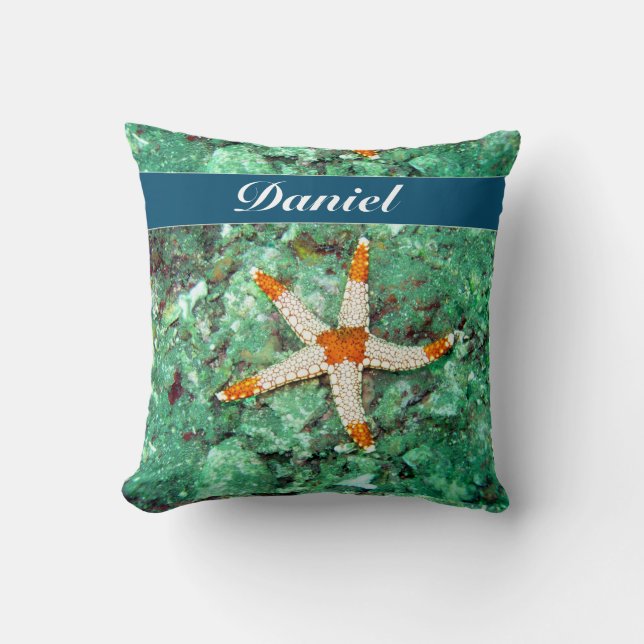 Personalize Underwater Starfish Throw Pillow (Front)