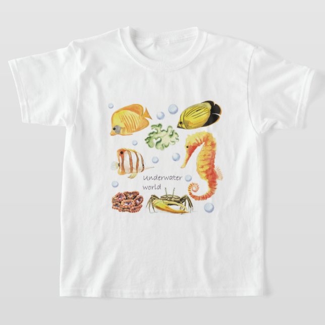 Personalize Underwater World Seaweed Crab Seahorse T-Shirt (Laydown)