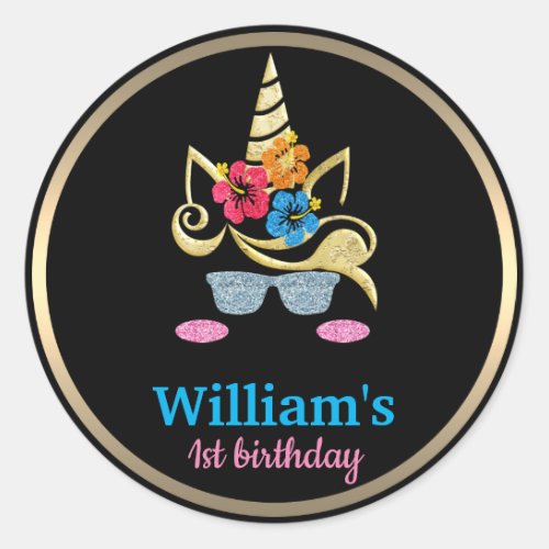 Personalize Unicorn Birthday Classic Round Sticker