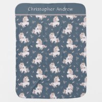 Personalize Unicorn Boho Blue Baby Boy Trendy Baby Blanket