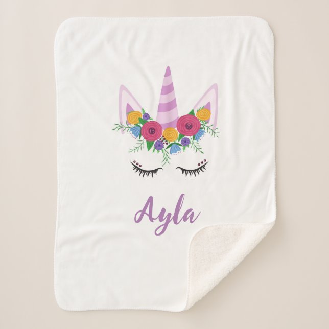 Personalize Unicorn Girls Sherpa Blanket (Front)
