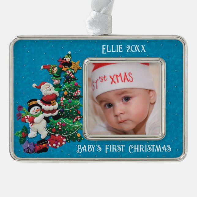 Personalize Unisex Baby's 1st Christmas Cute Chris Ornament (Front)