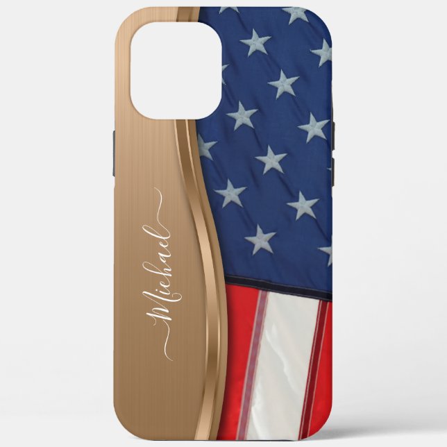 Personalize USA Flag Faux Bronze Metal Swirl Case-Mate iPhone Case (Back)