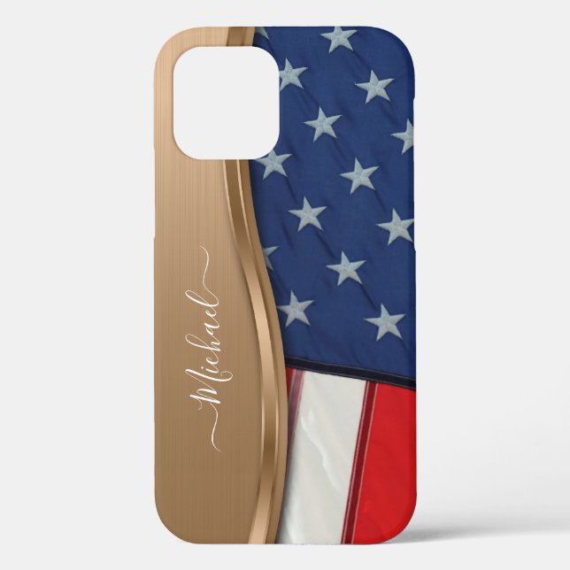 Personalize USA Flag Faux Bronze Metal Swirl Case-Mate iPhone Case (Back)