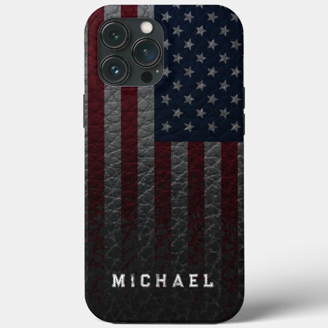Personalize USA Flag Faux Leather Background Case-Mate iPhone Case (Back)
