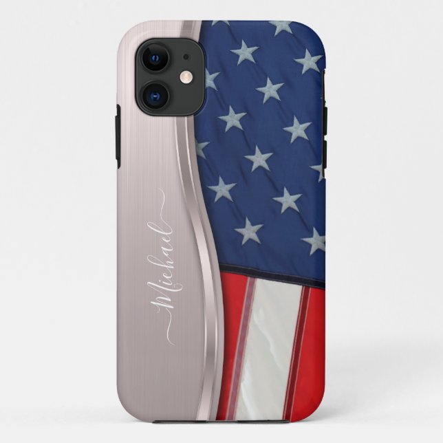 Personalize USA Flag Faux Rose Gold Metal Swirl Case-Mate iPhone Case (Back)