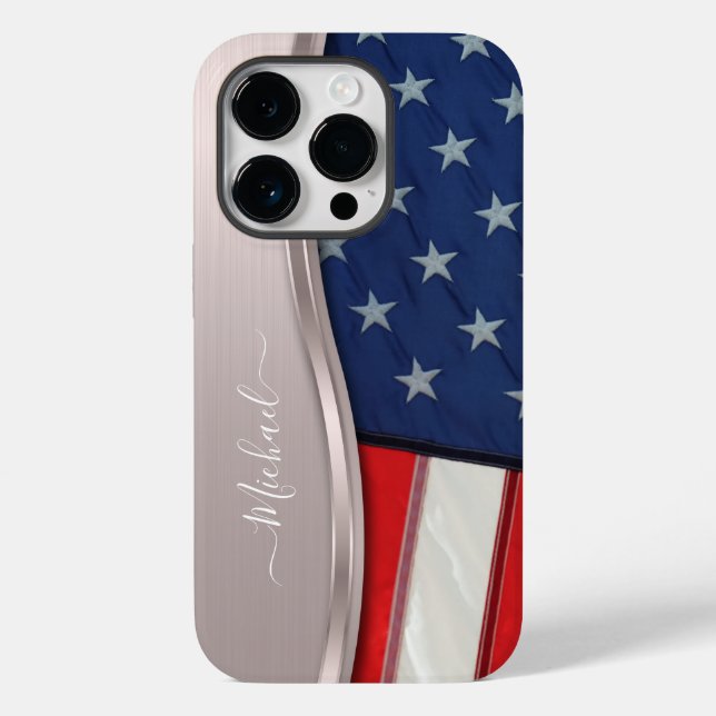 Personalize USA Flag Faux Rose Gold Metal Swirl Case-Mate iPhone Case (Back)