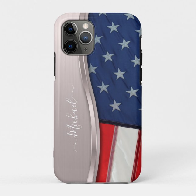 Personalize USA Flag Faux Rose Gold Metal Swirl Case-Mate iPhone Case (Back)