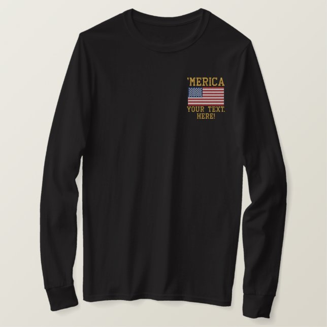 Personalize USA Stars 'n Stripes FLAG Embroidery Embroidered Long Sleeve T-Shirt (Design Front)