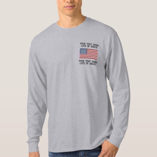 Personalize USA Stars n Stripes FLAG Embroidery Embroidered Long Sleeve T_Shirt