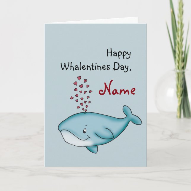 Personalize Valentines Day card with Whale (Front)
