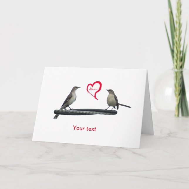 Personalize Valentines Mockingbirds with heart Holiday Card (Front)