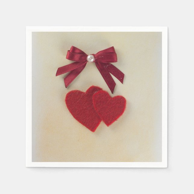 Personalize Valentine's red heart and bow Paper Napkins (Front)