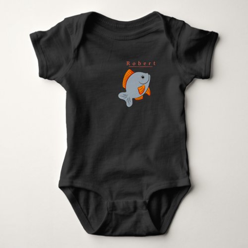 Personalize Vector Grey Fish Bright Orange Fins Baby Bodysuit