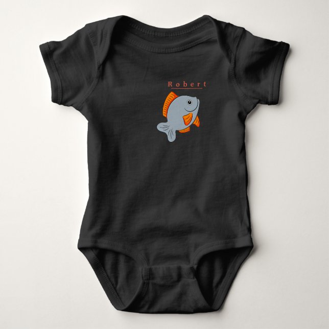 Personalize Vector Grey Fish Bright Orange Fins Baby Bodysuit (Front)