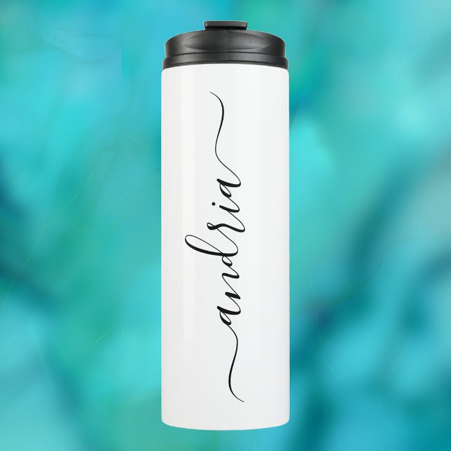Personalize Vertical Black Script Name on White Thermal Tumbler (Creator Uploaded)