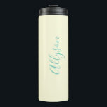 Personalize Vertical Name, Teal Script Text, Ivory Thermal Tumbler<br><div class="desc">Personalize your Name In Teal Script Text and vertical on ivory background.</div>