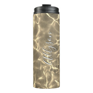 Personalize Vertical Name White Script, Gold Water Thermal Tumbler