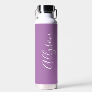 Personalize Vertical Name, White Script, Lavender Water Bottle