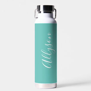 Personalize Vertical Name White Script, Lt. Teal Water Bottle