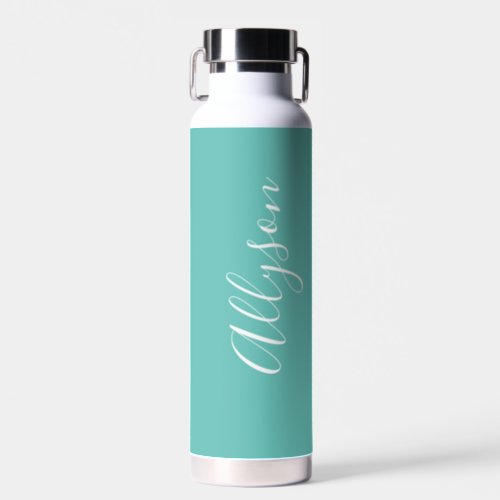 Personalize Vertical Name White Script Lt Teal Water Bottle