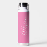 Personalize Vertical Name, White Script, Pink Water Bottle<br><div class="desc">Personalize your name in vertical white script text on pink background.</div>