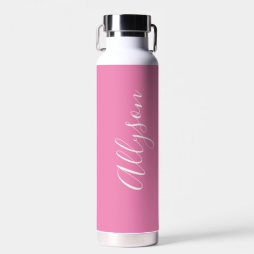 Personalize Vertical Name White Script Pink Water Bottle