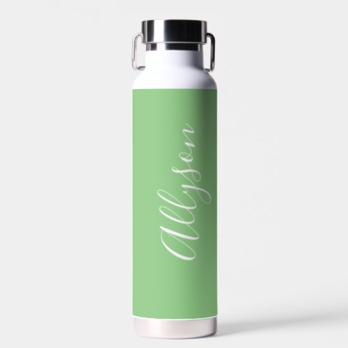 Personalize Vertical Name White Script Sage Water Bottle