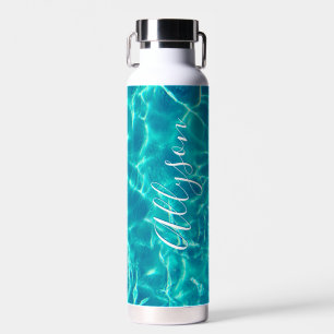 Personalize Vertical Name White Script, Teal Water Bottle