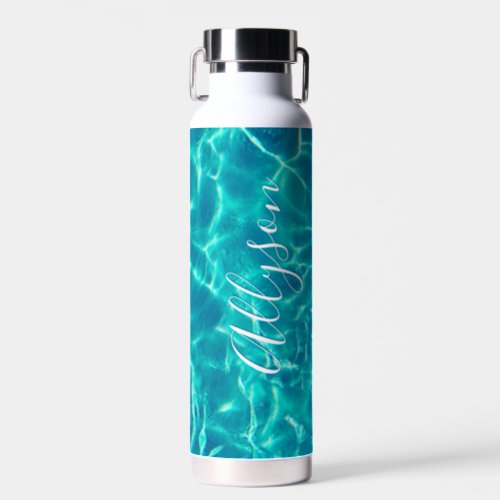 Personalize Vertical Name White Script Teal Water Water Bottle