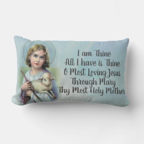 Personalize Vintage Child Jesus with lamb  prayer Lumbar Pillow