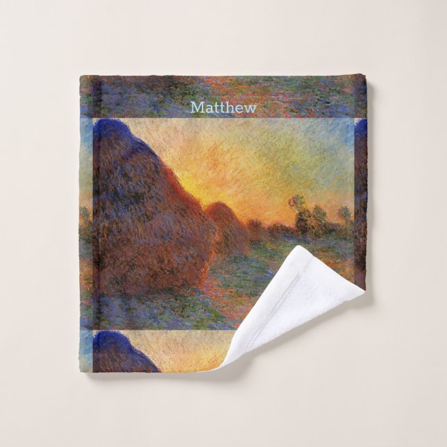 Personalize Vintage Claude Monet Grainstacks Wash  Wash Cloth (Wash Cloth)