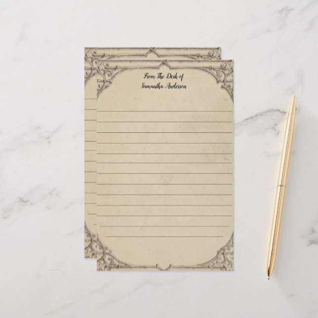 Personalize Vintage Distressed Antique Personal  Stationery (Front/Back In Situ)