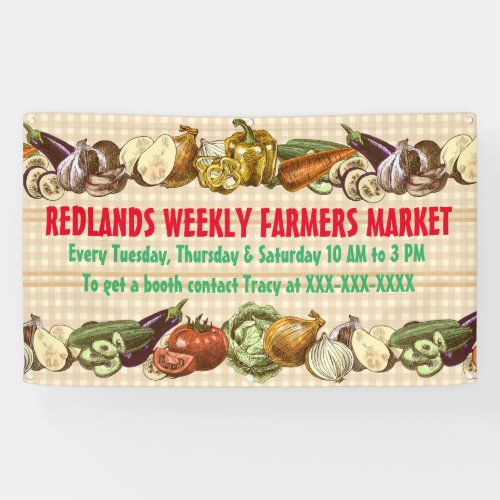 Personalize Vintage Farmers Market Vegetable Plaid Banner