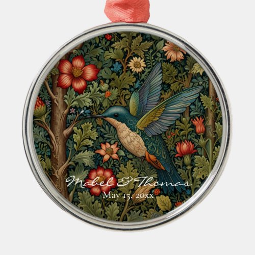 Personalize vintage hummingbird bohemian art metal ornament