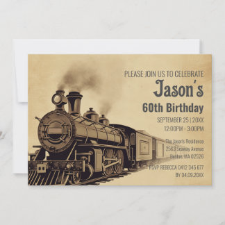 Personalize Vintage Locomotive Birthday Invitation