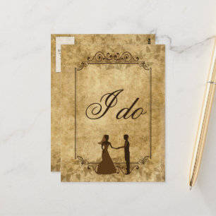 Personalize Vintage paper wedding Bride Groom I do Postcard