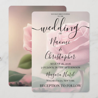 PERSONALIZE: Vintage Pink Rose & Leaves Wedding Invitation